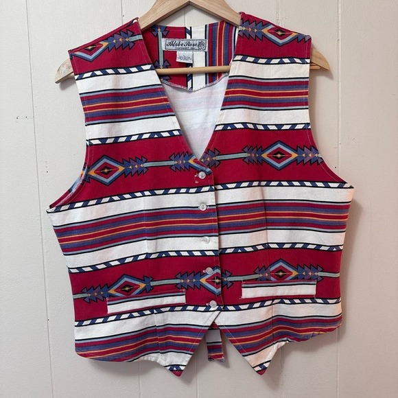 vintage • adobe rose western vest aztec southwest print canvas cowboy horse girl - Picture 1 of 3